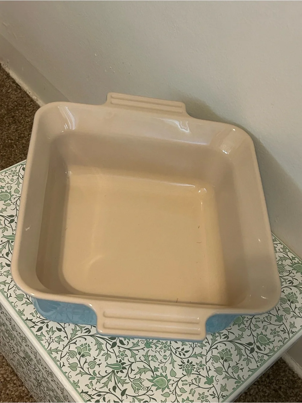 Le Creuset Light Blue Square Covered Casserole Dish with Cream Handles